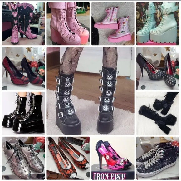 Skeleton buckle platform stompy Boots! Gothic staple! Like new! Yru! Sold - Picture 2 of 10